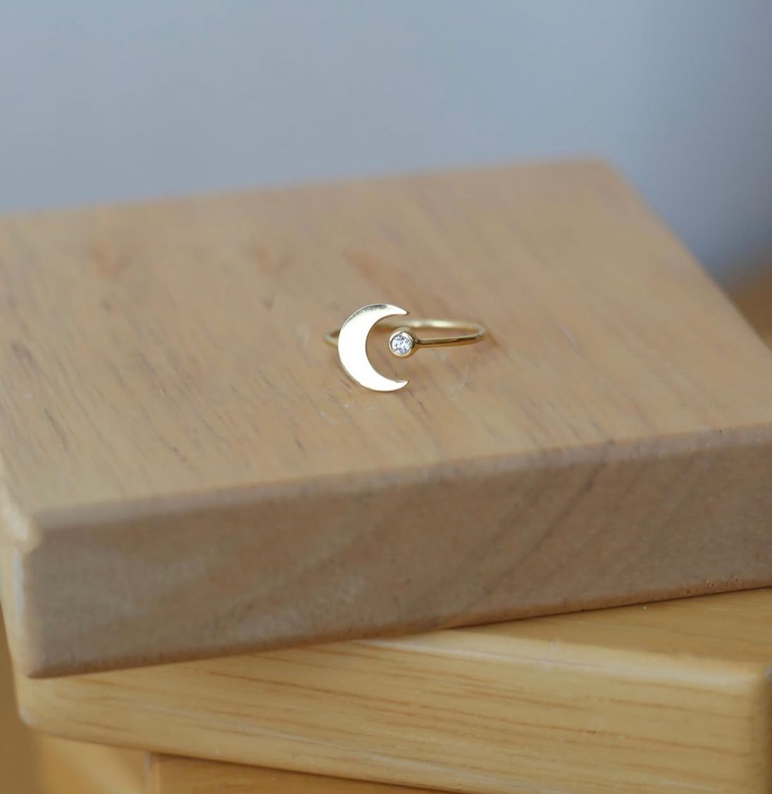 Gold crescent moon ring
