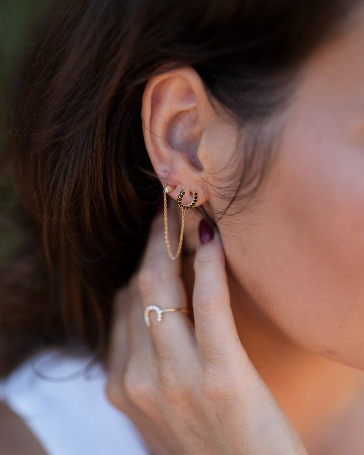 Horse Shoe Earring and Horse Shoe Ring worn together
